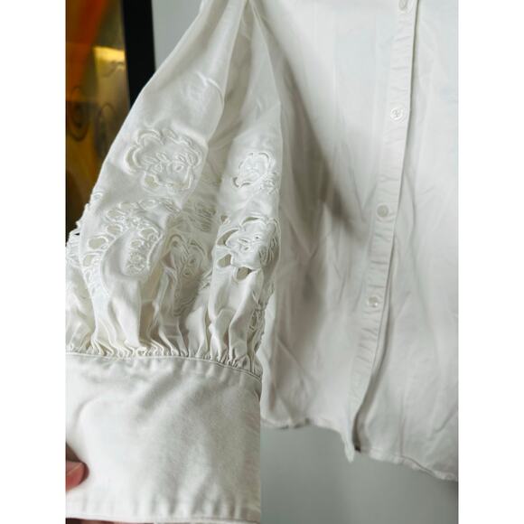 KATE SPADE NEW YORK Off White Poplin Floral Cutout Button Up Shirt Size 12 - Picture 9 of 16